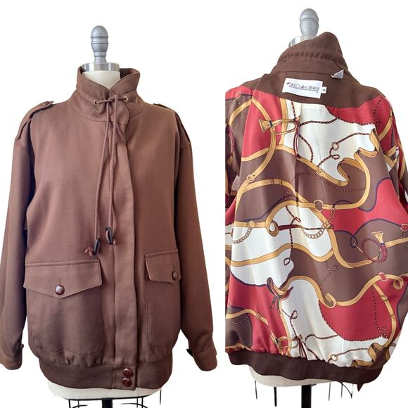 90's VTG JH Collectibles Wool Women's Jacket Size 8  Scarf Lined Bomber Brown - Picture 1 of 10